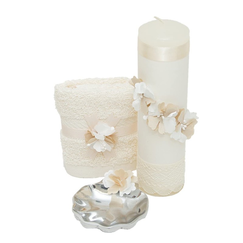 Generic Kit de Bautizo Vela Redonda 3 flores concha de