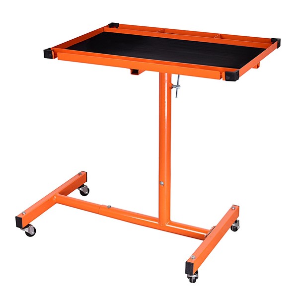 Aain® L018A Heavy-Duty Adjustable Work Table with Wheels, Mechanic Tray,Mobile Rolling Tool Table, Orange