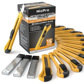 Nicpro 15 Pack Utility Knives with 30 PCS Extra Blades, Plastic Box Cutters Bulk Retractable Razor Knife Snap Off Blades 18mm for Heavy Duty Office, Home, Arts Crafts, Hobby