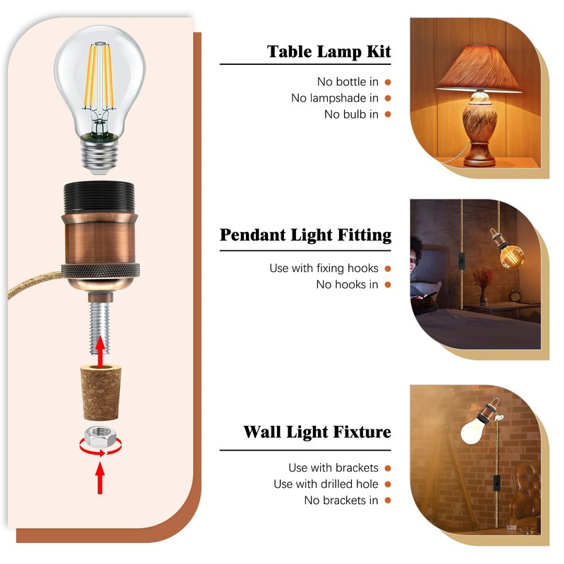 Bottle Lamp Kits, 2 Pack Bronze Bottle Lamp Adaptor Kit,