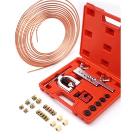 Racewill 25 ft 3/16 Copper Coated Brake Line Kit (Includes 16 Fittings and 4 Unions Brake Line Fittings) + Double & Single Flaring Tool Kit