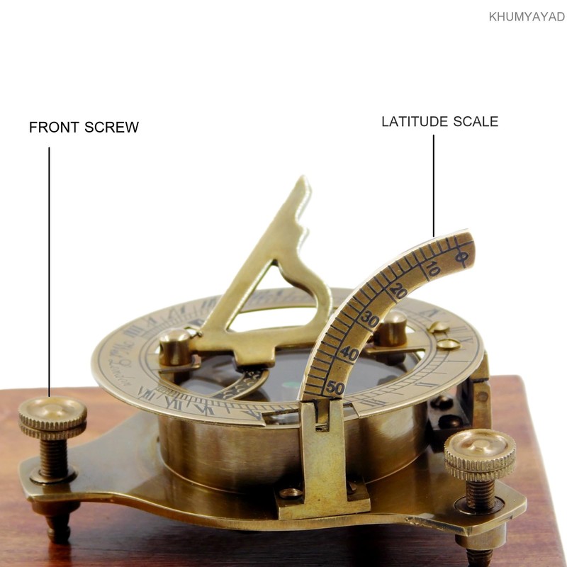 KHUMYAYAD Brass Sundial Compass Nautical Vintage Replica Sundial with Rosewood
