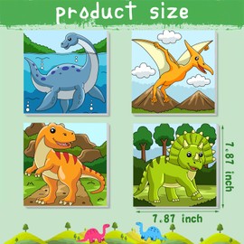 4Pack Dinosaur Paint by Number for Kids with Wooden Frame,4 Dinosaurs Canvas Paints by Number Canvas, Dinosaur Gifts for Kids Easy Paint with Numbers DIY Acrylic Oil Painting Kits for Home Wall Decor
