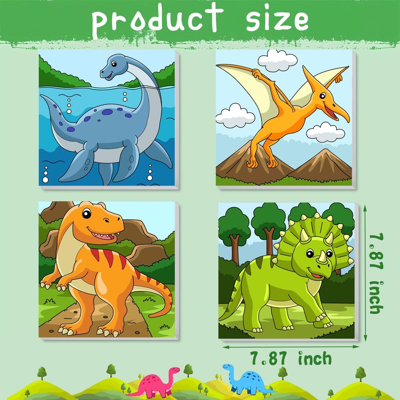 4Pack Dinosaur Paint by Number for Kids with Wooden Frame,4