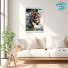 KEYIFA 5D Diamond Art Tiger, DIY Diamond Painting Kits for Adults, Round Full Drill, Tiger Diamonds Dots Mosaic Painting, Crystal Gem Arts Craft for Home Wall Decor 12x16 in