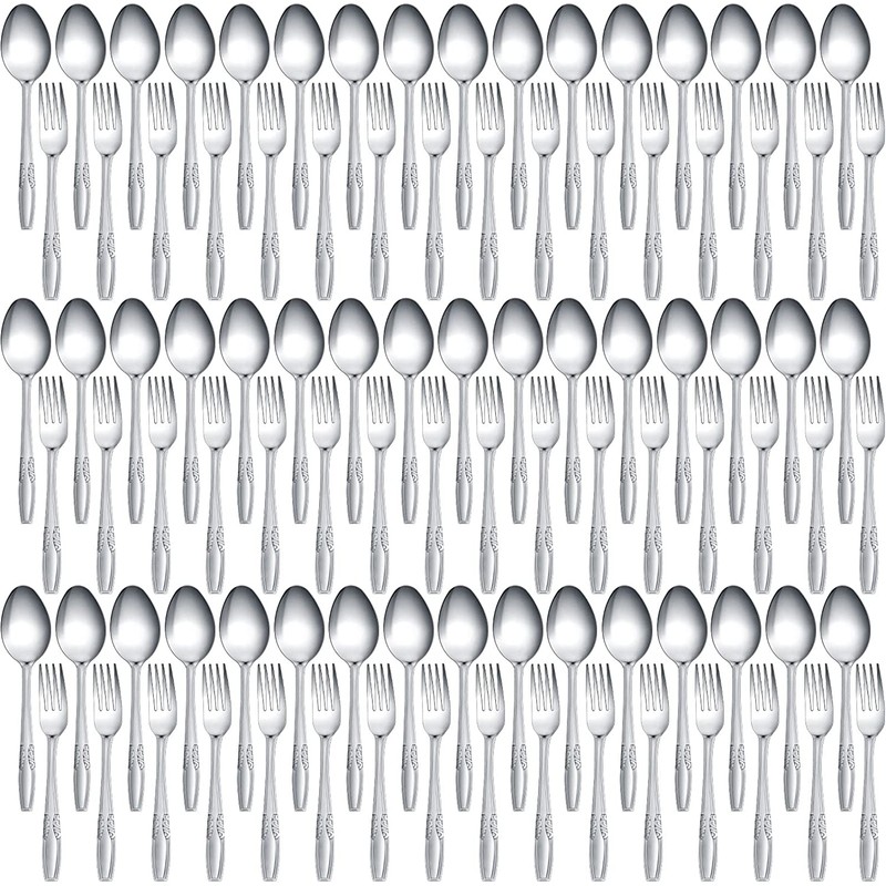 Nuogo 100 Pieces Forks and Spoons Silverware Set Stainless Steel