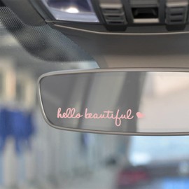 heqxwlAdd a Touch of Charm to Your Car with heqxwl Automotive Decals - Fun and Girly Hello Beautiful Mirror Sticker for Women - Rearview Window Accessories in Pink Vinyl (Pink)