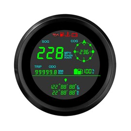 ELING 85mm Digital GPS Speedometer 0-299km/h MPH Knots with Fuel Level Voltmeter Gauge for Car Truck Vessels (Black+Black)