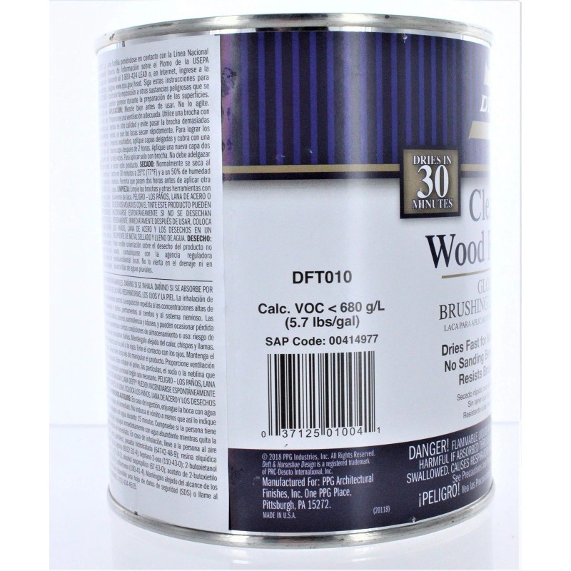Deft Interior Clear Wood Finish Gloss Brushing Lacquer, Quart