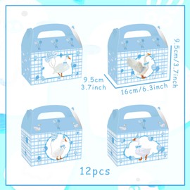 BACH AND BOUJEE 12 PCS Blue Silly Goose Party Favor Treat Boxes Bithday Party Supplies One Silly Goose Blue Gingham Gift Goodies Box Bags Goose Theme Bithday Decorations Baby Shower
