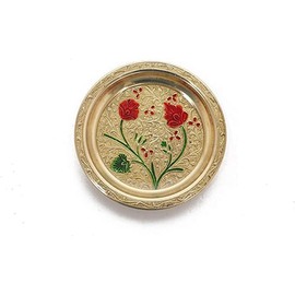 Aditri Creation Decorative Small Brass Minakari Work Plate, Decorative Indian Prasad Plate Katori for Pooja Pooja Utensils Item Articles for New Year Decoration (Size 4 Inch Diameter)