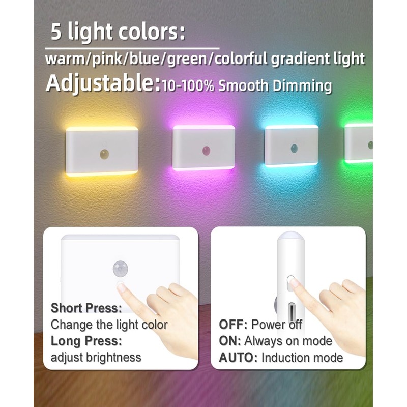 LAVAED Motion Sensor Night Light Indoor,RGB Charging Cordless Stair Lights,LED