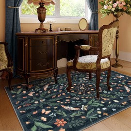 Lahome Lahome Insect Botanical 3x5 Washable Rugs for Entryway Soft Rugs for Bedroom,Black Kitchen Rugs Non Slip Washable,Boho Floral Indoor Carpet Throw Rugs for Bathroom Laundry Living Room(Black,3x5)