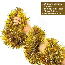 JSRHEEM Pack of 3 Christmas Garland, 2 m Christmas Tinsel Garland, Metallic Garland, Glittering Hanging Decoration for Christmas Tree, Wreath, Wedding, Party, Gold