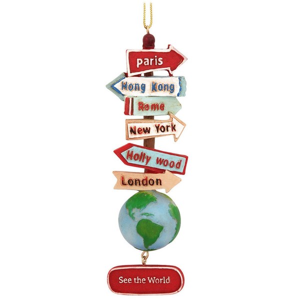 Kurt Adler Resin Stacked World Signs With Globe Ornament