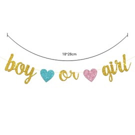 Boy OR Girl Banner with Hearts with 120 Pieces Boy Girl Stickers, Gender Reveal Party Decorations Background for Baby Shower Decoration