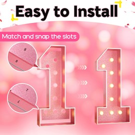 HILAVO Number 1 Light Up Number 4FT, Large Light Up Numbers 1 Pink Numbers 1 Marquee Mosaic for Party, Big 1 4 Feet Tall DIY Frame Pre-Cut Foam Board Kit for Birthday Anniversary
