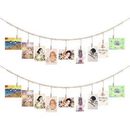 YQWIN 2Pcs Photo Banner Wall Hanging Photo Display with Wooden Beads Garland 4.75 Ft Collage DIY Picture Frame Set with 9 Wood Clips Picture String with Clips for Home Office Nursery Room Decorations