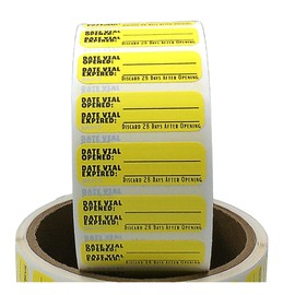 Date Vial Opened Date Vial Expired Labels, Yellow 1.5" x 0.5", by Quality IZ (500/roll, 1 Roll)