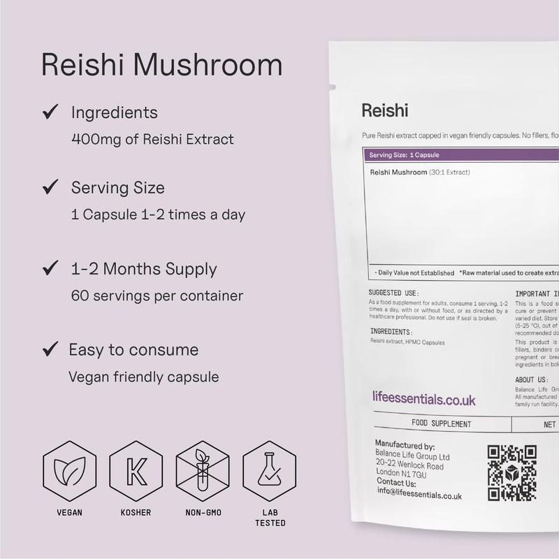 Life Essentials Reishi Mushroom Capsules 400mg - Premium Mushroom Extract