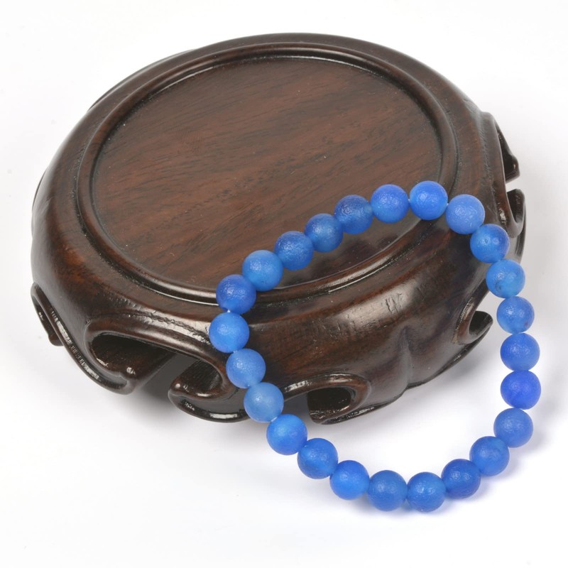 Frosted Blue Agate Gemstone 8mm Round Beads Stretch Bracelet 7