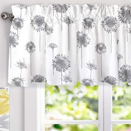 DriftAway Dandelion Floral Botanical Lined Thermal Insulated Window Curtain Valance Rod Pocket 52 Inch by 18 Inch Plus 2 Inch Header Gray 1 Pack