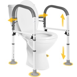 Vaunn Medical Adjustable Toilet Safety Rail for Seniors, Foldable Toilet Safety Frame for Elderly Adults, Bathroom Grab Bar Handle, Toilet Handle for Elderly & Disabled, Free-Standing (Gray)