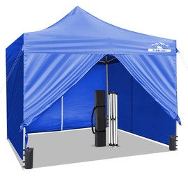 Tisetrail 10x10ft Pop Up Canopy Tent with Sidewalls, All Season Wind Waterproof Commercial Party Tents, Heavy Duty Instant Shelter, Outdoor Sun Shade, Silver Coated Top UPF 50+, 4 Weight Bags - Blue