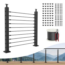 BLIKA Complete Set 36" Cable Railing Post Kit, Black Surface Mount Adjustable Top Cable Railing Post, Swageless Deck Railing System Kit Include 2Pack Level Posts,1/8" Stainless Cable(No Handrail)