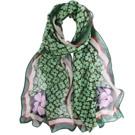 Hftjtsa Red and Black Polka Dot 50s Chiffon Scarf Sheer Square Ribbon Neck Head Scarf for Women Fashion Headwrap Tie Scarves (Green Clover)