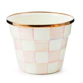 MACKENZIE-CHILDS Enamel Garden Pot, Decorative Pot for Plants, Outdoor Flowerpot Decor, Small, Pink-and-White Rosy Check