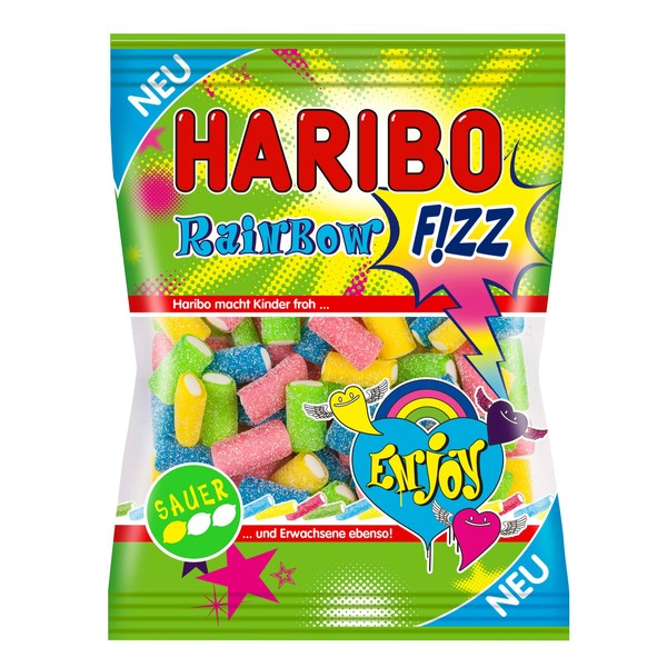 Haribo Rainbow Fizz, Gummy Bears, Wine Gum, Fruit Gum, Sour, 175 g