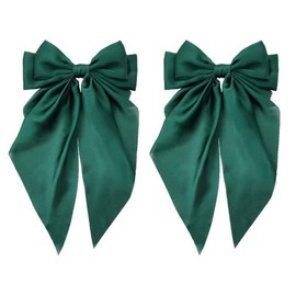 ZOONAI 2Pcs Big Satin Layered Hair Clip for Women Girls, Large Long Bow Hair Clip Bowknot Hairpin Hair Accessories (Green)