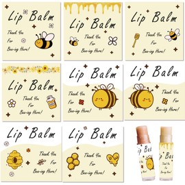 CRASPIRE 80Pcs 8 Styles Labels for Lip Balm Coated Paper Paster Honey Bee Square Tubes Lip Balm Labels Stickers Natural Homemade Self-Adhesive Stickers Logo for Containers Cosmetics Lipsticks