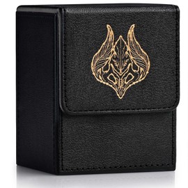ZLCA Card Deck Box with 2 Dividers, Deck Storage Case Fits 100+ Single Sleeved, PU Leather TCG Card Case Holder for Magic Commander Yugioh(Black&Gray,Leaf)