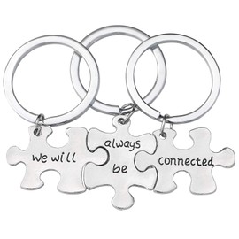 TRIXES We Will Always Be Connected Jigsaw Puzzle Metal Keyring – 3 Way Split -Silver Colour