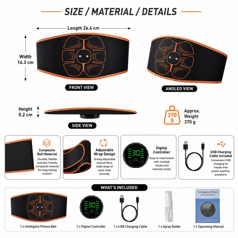 ABS Muscle Stimulator Belt for Home Fitness – USB Rechargeable