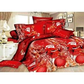 Royal Santa Merry Christmas Santa Claus Quilt/Duvet Comforter Cover & Pillowcase Bedding Bed Set, Multi-Colour Santa Claus Duvet Cover Set, Ultra Soft, Durable Set Zip Closure (Full)