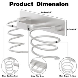 hicorfe Hair Dryer Holder 3 in 1 Hair Tool Organizer,Blow Dryer Holder Wall Mounted,Bathroom Bedroom Care Styling for Flat Iron,Curling Iron,Hair Straightener（Silver）