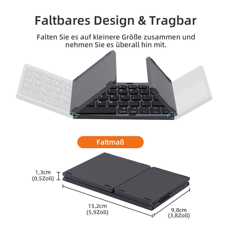 Mcbazel Faltbare Tastatur Bluetooth 5.0 mit Touchpad, Tragbare Kabellose Tastatur