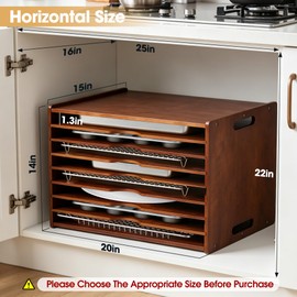 8-Tier Baking Sheet Organizer for Cabinet, Large 20 x 15 x 14 in Wooden Tray Divider Rack, Bamboo Cutting Board, Pan, Tray and Cookie Sheet Organizer for Kitchen Storage