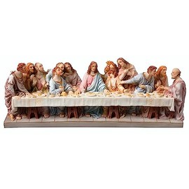 Jesus Last Supper 9 Inch (23 cm) Wide Veronese Statue Hand Painted Resin Boxed Christ with Disciples Communion Worship
