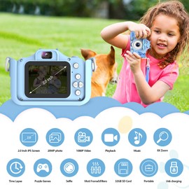 NEOVSUNY Children's Camera, 20MP 1080P HD Selfie Digital Camera, Children, 2.0 Inch Screen with 32GB Card, Dinosaur Photo Camera, Gifts for 3-12 Years, Boys and Girls