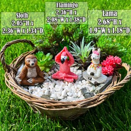 Mood Lab Miniature Yoga Figurines Set - Funny Mini Statue Kit of 3 pcs - Flamingo, Lama & Sloth in Meditation Pose - Fairy Garden Decor