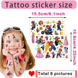 Temporäre Tattoos Kinder, 8 Blätter Tattoos Jungen Mädchen, Tattoo-Aufklebern für spielcharaktere, Geeignet als Geschenkdekoration für Geburtstagsfeiern für Jungen und Mädchen