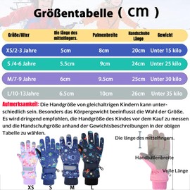 FAYHIJUN Children's Winter Snow Gloves, Ski Gloves for 1-13 Years, Girls, Boys, PU Palm Tree, Waterproof, Windproof, Warm Fleece Winter Gloves, Cycling Gloves (Room Blue, M)