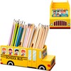 Pen Holder School Bus Wooden Pencil Holder 3 Compartments Pencils Organizer for Back to School Supplies, First Day of School Pen Holder for Kids Children Boys Girls Table Classroom Home (1 Pcs)