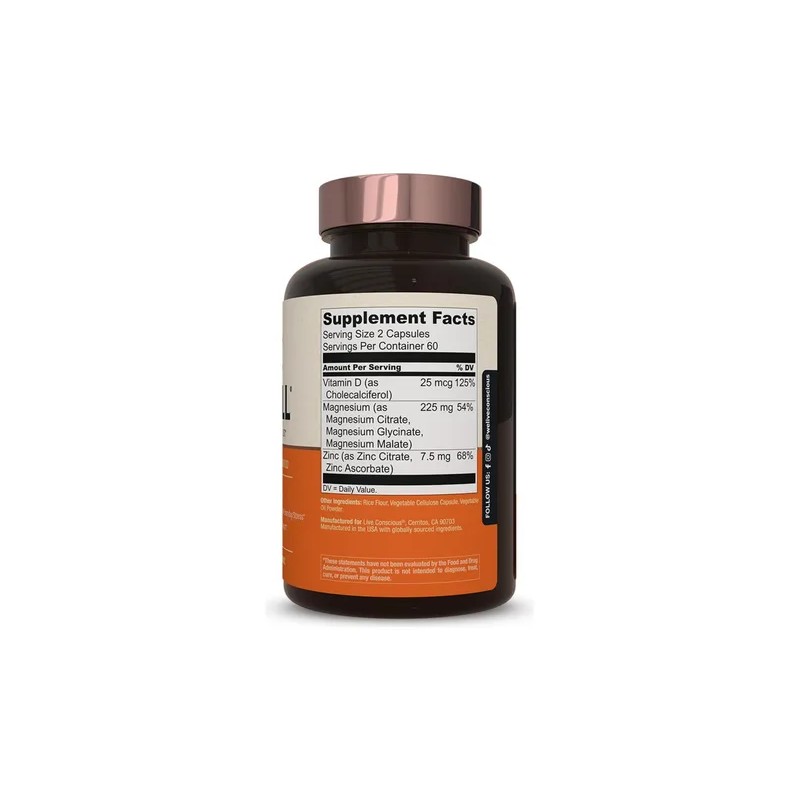 Suplemento Vitamina D Magwell Live Conscious con Magnesio y Zinc