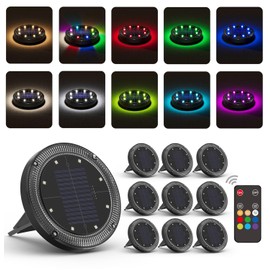 Color Changing Solar Ground Lights with 33ft Long Distance Remote Control - Flat Solar Lights Outdoor Waterproof - Pathway Lights Solar Powered for Yard Decorative Outside Lawn Walkway [10 Pack]