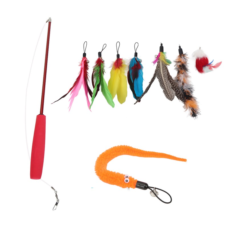 9pcs Cat Feather Wand Toy 3 Sections Retractable Cat Interactive